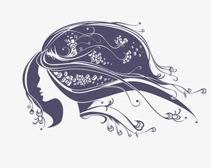 Beautiful Girl portrait. Vector silhouette icon.