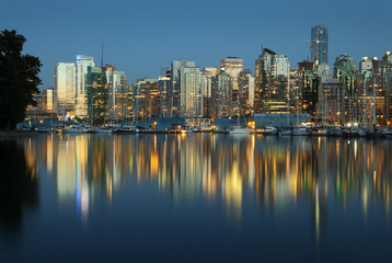 Fototapeta na wymiar Coal Harbor, Evening Twilight, Vancouver
