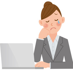 ビジネスウーマン　パソコン　泣く　