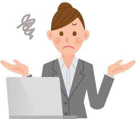 ビジネスウーマン　パソコン　わからない