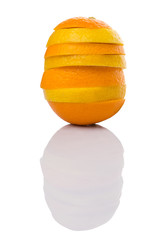 Orange and lemon fruit layer slices over white background 