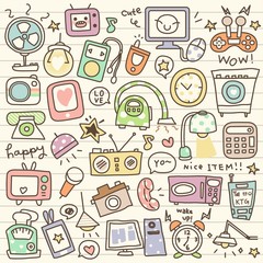 set of electronic and gadget doodle