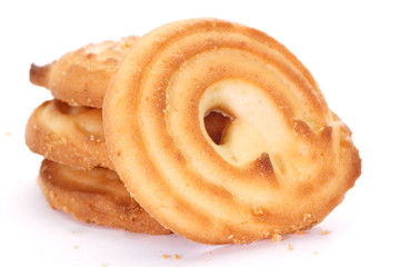 close - up butter cookies isolated on white background