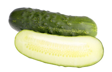 Fresh green cucumbers isolated on white background
