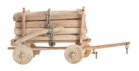 Wooden cart wagon with logs toy vintage