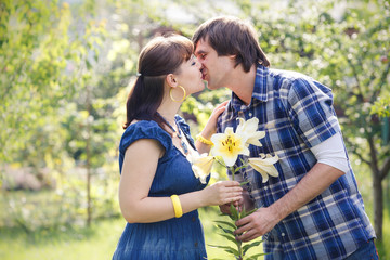 young couple in garden