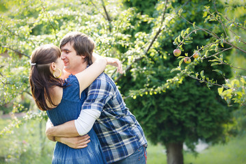 young couple in garden