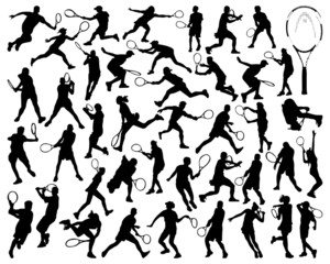 Black silhouettes  of tennis player 2, vector