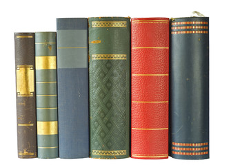 row of books,multicolored, isolated on white background, free co