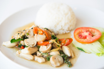 Rice and stir fried mushroom