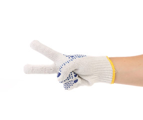 Thin work gloves shows two fingers.
