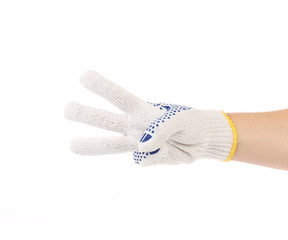 Thin work gloves shows three fingers.