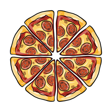 Fototapeta Pieces of pizza, sketch for your design