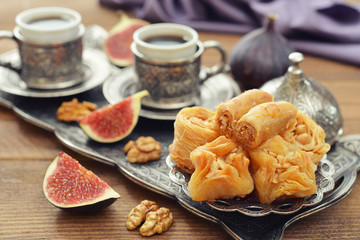Oriental sweets with coffee