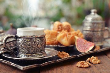 Oriental sweets with coffee