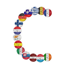 letter c euro coin with flags