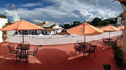 Cloudy Panoramic view of Taxco, Mexico from hotel rooftop