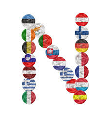 letter n euro coin with flags