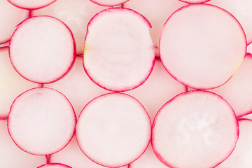 Close up of radish slices.
