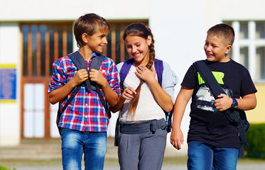 schoolchildren, friends walking from school, fellow sympathy