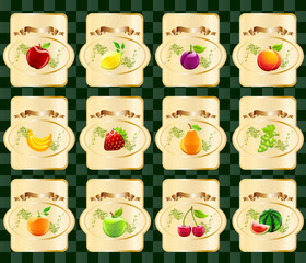 Tags of Various Fruits with Gold Ribbon