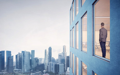Fototapeta premium Business man looking megalopolis through window