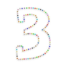 number three with pushpin