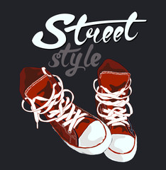 Sneakers graphic design. Hand drawn letters vector