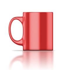 Red mug closeup isolated on a white background