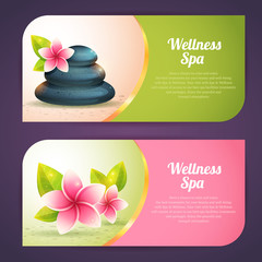 Set of thematical spa cards with wellness items isolated