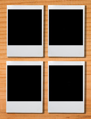 blank photo frame on brown wood plank background