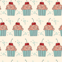 seamless pattern with decorative cupcakes