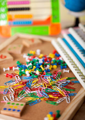 Full background of a colorful assortment of school supplies