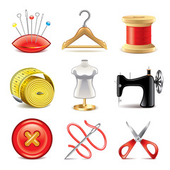 Sewing equipment icons vector set