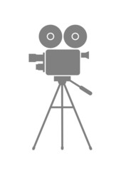 Grey movie camera on white background