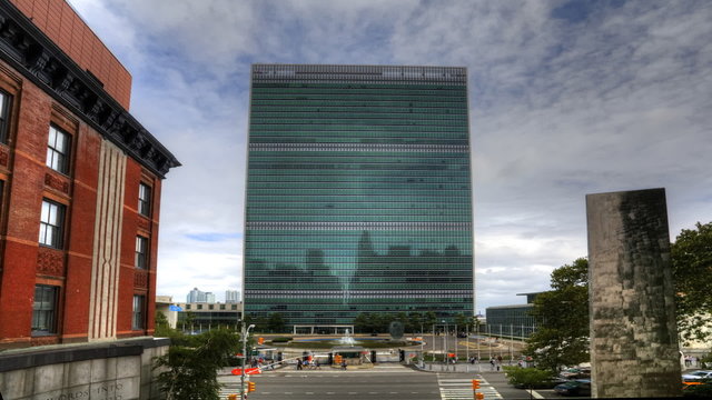A timelapse view of the United Nations Building in New York