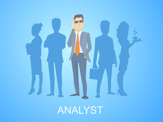 Vector illustration of a portrait of analyst man in a jacket han