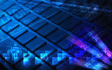 Keyboard with glowing programming codes