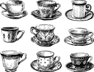 collection of the teacups - obrazy, fototapety, plakaty