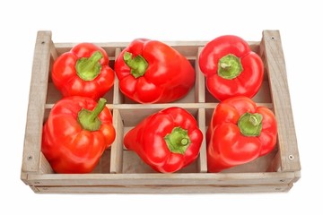 Bell Peppers in the wooden crate