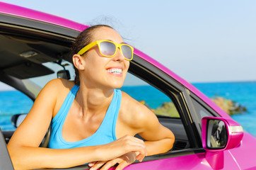 Car woman driver happy