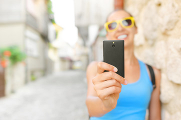 Tourist taking selfie