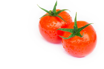 Fresh Tomato with droplet on white background