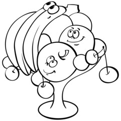 cartoon fruits in vase