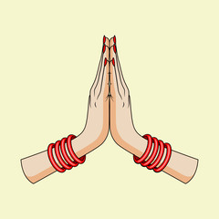 Welcome gesture of hands of Indian woman - obrazy, fototapety, plakaty