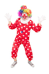 Male clown gesturing with hands