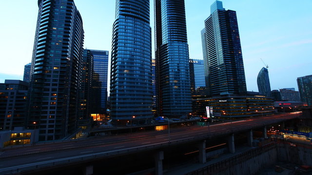A timelapse view of Toronto, expressway and buildings