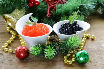 festive appetizer delicacy red and black caviar