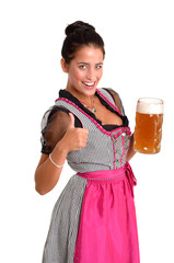 Attraktive Frau im Dirndl mit Daumen nach oben