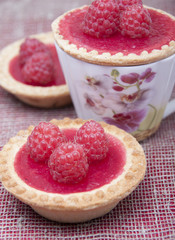 Tartlets of Shortcrust pastry with raspberry jelly and with rasp